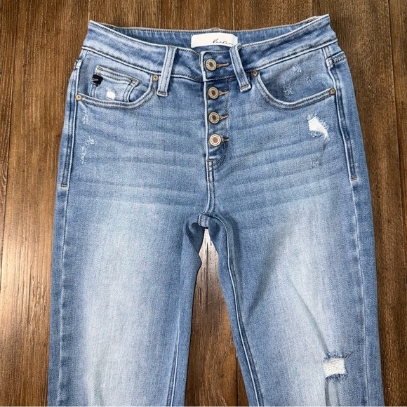 KanCan Light Blue Flare Jeans Distressed Button Fly Boho - Picture 7 of 12